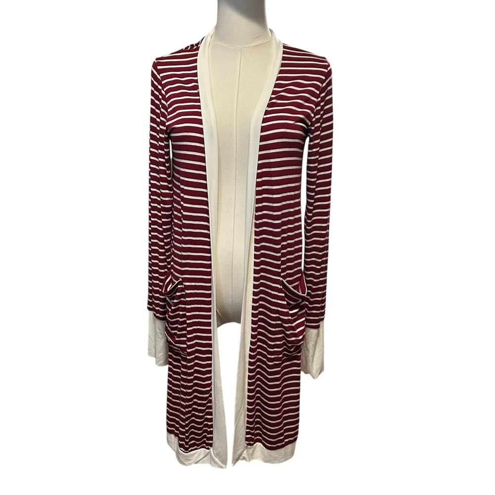 Magic Fit Open Jersey Cardigan X Long Sm USA Burgundy White Stripe Jersey Pocket